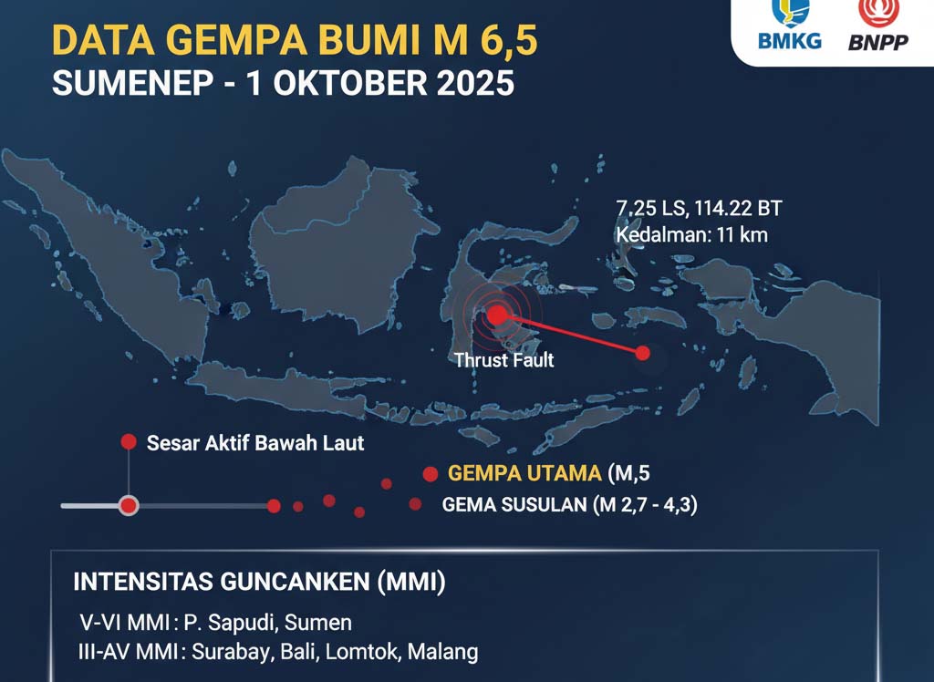 Gempa Bumi Magnitudo 6,5 Guncang Sumenep, Madura: Dipicu Sesar Aktif Bawah Laut, Sejumlah Rumah Rusak